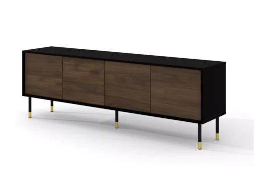 Meuble TV SHERWOOD 4D 180 Cm Fraisé Sur Pieds Noir Mat / Chêne Catania -Meilleur Meubles Magasin meuble tv 23499643