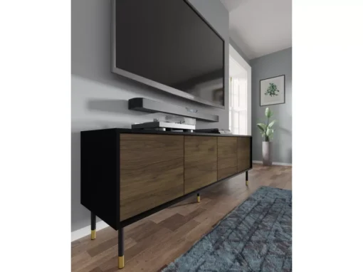 Meuble TV SHERWOOD 4D 180 Cm Fraisé Sur Pieds Noir Mat / Chêne Catania -Meilleur Meubles Magasin meuble tv 23499645