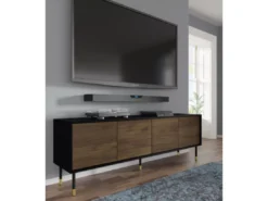 Meuble TV SHERWOOD 4D 180 Cm Fraisé Sur Pieds Noir Mat / Chêne Catania -Meilleur Meubles Magasin meuble tv 23499651