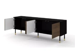 Meuble TV SHERWOOD 4D 180 Cm Fraisé Sur Pieds Noir Mat / Chêne Catania -Meilleur Meubles Magasin meuble tv 23499653