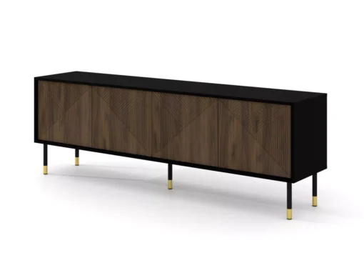 Meuble TV WOODY IV 4D 180 Cm Fraisé Sur Pieds Noir Mat / Chêne Catania -Meilleur Meubles Magasin meuble tv 23499667