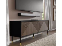 Meuble TV WOODY IV 4D 180 Cm Fraisé Sur Pieds Noir Mat / Chêne Catania -Meilleur Meubles Magasin meuble tv 23499673