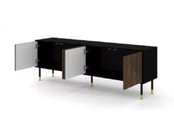Meuble TV WOODY IV 4D 180 Cm Fraisé Sur Pieds Noir Mat / Chêne Catania -Meilleur Meubles Magasin meuble tv 23499677