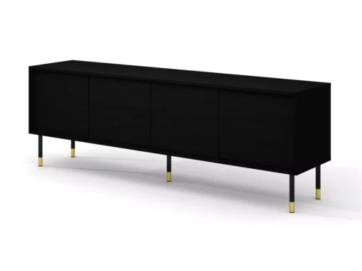 Meuble TV SHERWOOD 4D 180 Cm Fraisé Sur Pieds Noir Mat -Meilleur Meubles Magasin meuble tv 23499695