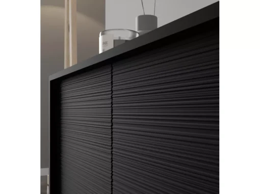 Meuble TV SHERWOOD 4D 180 Cm Fraisé Sur Pieds Noir Mat -Meilleur Meubles Magasin meuble tv 23499699