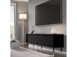 Meuble TV SHERWOOD 4D 180 Cm Fraisé Sur Pieds Noir Mat -Meilleur Meubles Magasin meuble tv 23499701
