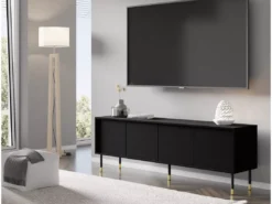 Meuble TV SHERWOOD 4D 180 Cm Fraisé Sur Pieds Noir Mat -Meilleur Meubles Magasin meuble tv 23499703