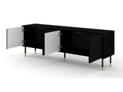 Meuble TV SHERWOOD 4D 180 Cm Fraisé Sur Pieds Noir Mat -Meilleur Meubles Magasin meuble tv 23499705