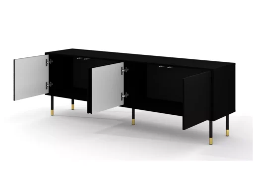 Meuble TV SHERWOOD 4D 180 Cm Fraisé Sur Pieds Noir Mat -Meilleur Meubles Magasin meuble tv 23499705