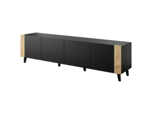 Meuble TV PHARE 200 Cm - 4 Portes - Noir Mat / Chêne Craft -Meilleur Meubles Magasin meuble tv 23971811
