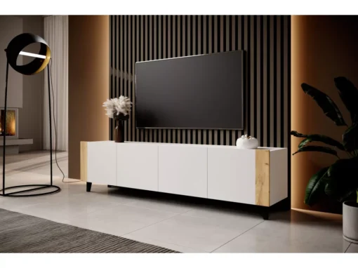 Meuble TV PHARE 200 Cm - 4 Portes - Blanc Mat / Chêne Craft -Meilleur Meubles Magasin meuble tv 23971819