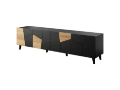 Meuble TV VITRAIL 200 Cm - 4 Portes - Noir Mat / Chêne Craft -Meilleur Meubles Magasin meuble tv 23971827