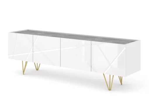 Meuble TV SPACE 180 Cm 4D Fraisée Blanc Brillant / Béton -Meilleur Meubles Magasin meuble tv 24153487