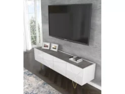 Meuble TV SPACE 180 Cm 4D Fraisée Blanc Brillant / Béton -Meilleur Meubles Magasin meuble tv 24153493