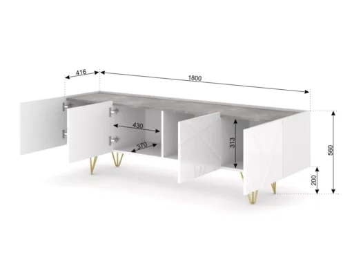 Meuble TV SPACE 180 Cm 4D Fraisée Blanc Brillant / Béton -Meilleur Meubles Magasin meuble tv 24153495