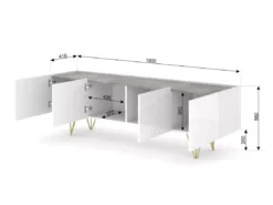 Meuble TV SPACE 180 Cm 4D Fraisée Blanc Brillant / Béton -Meilleur Meubles Magasin meuble tv 24153499