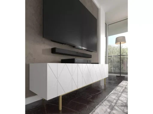 Meuble TV KAIRO 180 Cm 4D Fraisée Blanc Mat -Meilleur Meubles Magasin meuble tv 24154085