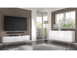 Meuble TV KAIRO 180 Cm 4D Fraisée Blanc Mat -Meilleur Meubles Magasin meuble tv 24154087