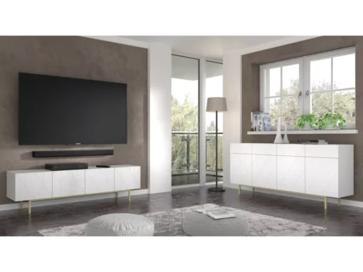Meuble TV KAIRO 180 Cm 4D Fraisée Blanc Mat -Meilleur Meubles Magasin meuble tv 24154087