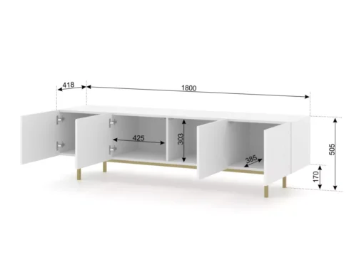Meuble TV KAIRO 180 Cm 4D Fraisée Blanc Mat -Meilleur Meubles Magasin meuble tv 24154093