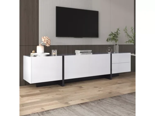 Meuble Tv - Schrank Panel Avec Pieds Blocs De Couleur Noir Et Blanc Laqués -Meilleur Meubles Magasin meuble tv 24392811
