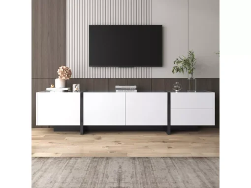 Meuble Tv - Schrank Panel Avec Pieds Blocs De Couleur Noir Et Blanc Laqués -Meilleur Meubles Magasin meuble tv 24392813