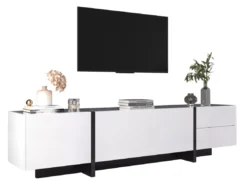 Meuble Tv - Schrank Panel Avec Pieds Blocs De Couleur Noir Et Blanc Laqués -Meilleur Meubles Magasin meuble tv 24392817