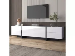 Meuble Tv - Schrank Panel Avec Pieds Blocs De Couleur Noir Et Blanc Laqués -Meilleur Meubles Magasin meuble tv 24392819