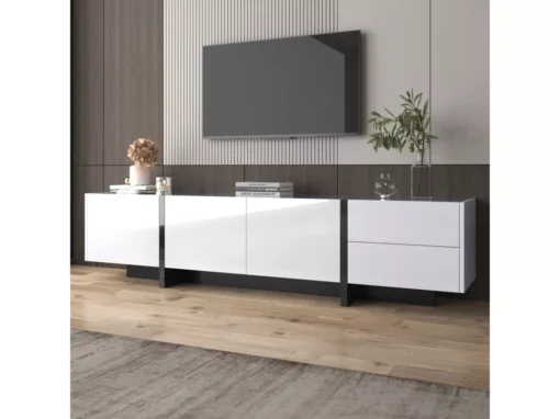 Meuble Tv - Schrank Panel Avec Pieds Blocs De Couleur Noir Et Blanc Laqués -Meilleur Meubles Magasin meuble tv 24392819