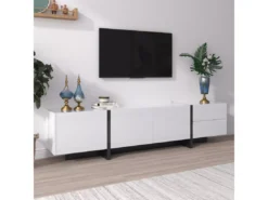 Meuble Tv - Schrank Panel Avec Pieds Blocs De Couleur Noir Et Blanc Laqués -Meilleur Meubles Magasin meuble tv 24392821