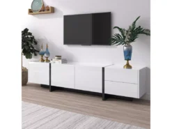 Meuble Tv - Schrank Panel Avec Pieds Blocs De Couleur Noir Et Blanc Laqués -Meilleur Meubles Magasin meuble tv 24392825