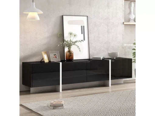 Meuble Tv à Panneau Bas Avec Jambes à Blocs De Couleur En Noir Et Blanc Laqué -Meilleur Meubles Magasin meuble tv 24393071