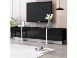Meuble Tv à Panneau Bas Avec Jambes à Blocs De Couleur En Noir Et Blanc Laqué -Meilleur Meubles Magasin meuble tv 24393075