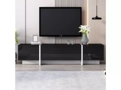 Meuble Tv à Panneau Bas Avec Jambes à Blocs De Couleur En Noir Et Blanc Laqué -Meilleur Meubles Magasin meuble tv 24393079