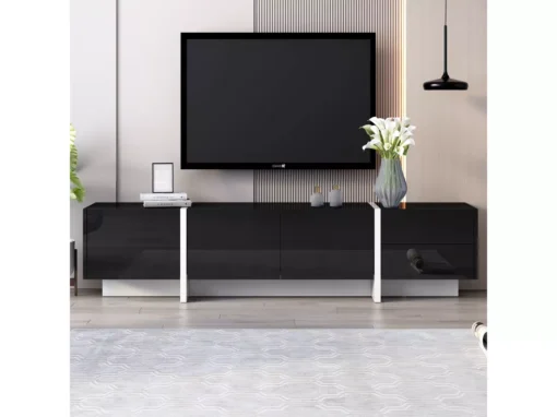 Meuble Tv à Panneau Bas Avec Jambes à Blocs De Couleur En Noir Et Blanc Laqué -Meilleur Meubles Magasin meuble tv 24393079