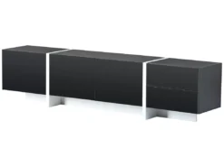 Meuble Tv à Panneau Bas Avec Jambes à Blocs De Couleur En Noir Et Blanc Laqué -Meilleur Meubles Magasin meuble tv 24393087