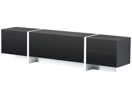Meuble Tv à Panneau Bas Avec Jambes à Blocs De Couleur En Noir Et Blanc Laqué -Meilleur Meubles Magasin meuble tv 24393087