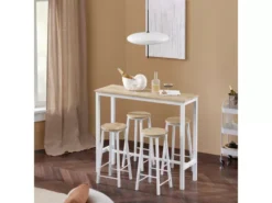 Ensemble Table De Bar Bistrot + 4 Tabourets De Bar Avec Repose-pieds Table Mange-debout, Ogt22-wn -Meilleur Meubles Magasin salle a manger complete 19397987