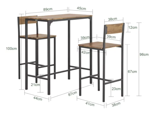 Lot Table Et Chaises De Bar De Style Industriel Ensemble Table De Bar + 2Haute Chaise, OGT03-XL -Meilleur Meubles Magasin salle a manger complete 22988303