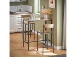 Lot Table Et Chaises De Bar De Style Industriel Ensemble Table De Bar + 2Haute Chaise, OGT03-XL -Meilleur Meubles Magasin salle a manger complete 22988305