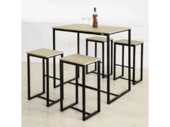 Set De 1 Table + 4 Tabourets Ensemble Table De Bar+4 Tabourets De Bar Avec Repose-Pieds, OGT15-N -Meilleur Meubles Magasin salle a manger complete 23609733