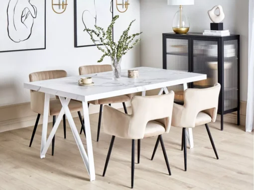 Table De Salle à Manger Blanche Effet Marbre GRIEGER -Meilleur Meubles Magasin table a manger 12586267