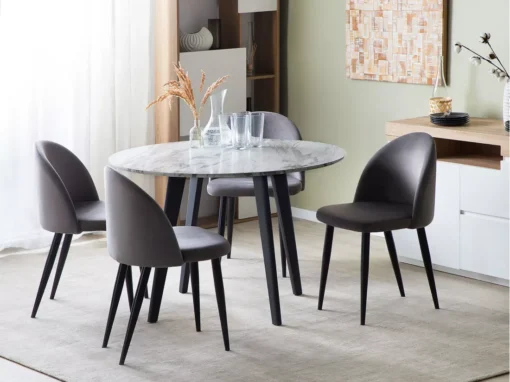 Table Ronde Imitation Marbre Blanc MOSBY -Meilleur Meubles Magasin table a manger 16222203