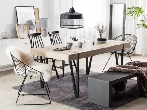 Table 180 X 90 Cm Bois Clair Et Noir ADENA -Meilleur Meubles Magasin table a manger 16228417