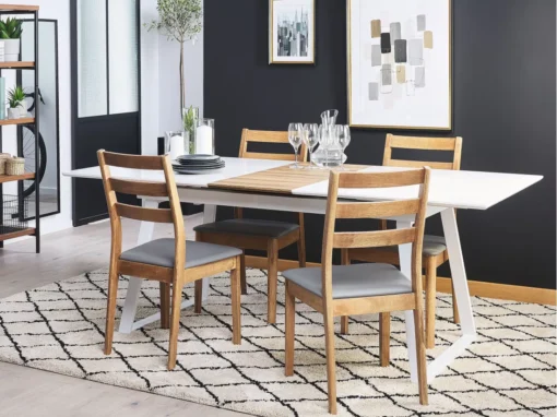 Table 160 X 90 Cm Plateau Extensible Blanc Et Bois Clair KALUNA -Meilleur Meubles Magasin table a manger 16701007