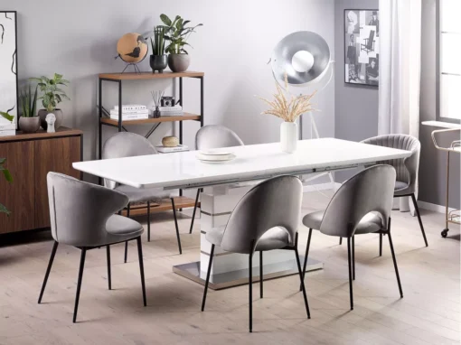 Table Extensible En Acier Blanc 180/220 X 90 Cm HAMLER -Meilleur Meubles Magasin table a manger 17163957