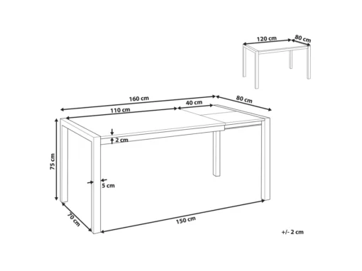 Table à Manger Extensible 120/160 X 80 Cm Noir GRANADA -Meilleur Meubles Magasin table a manger 18759613