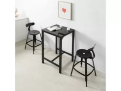 Table De Bar Carrée Table De Salle À Manger Plateau En Verre Pieds En Acier Robuste Noir, Ogt38-sch -Meilleur Meubles Magasin table a manger 19379315