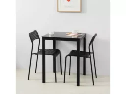 Table à Manger Carrée Noir Plateau En Verre Forme Carrée Pieds En Acier Robuste, OGT38-K-SCH -Meilleur Meubles Magasin table a manger 19380653