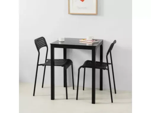 Table à Manger Carrée Noir Plateau En Verre Forme Carrée Pieds En Acier Robuste, OGT38-K-SCH -Meilleur Meubles Magasin table a manger 19380653